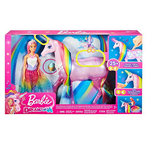 Barbie Dreamtopia Magical Lights Unicorn with Rainbow Mane, Lights and  Sounds, Barbie Princess Doll with Pink Hair and Food Accessory, Gift for 3  to 7