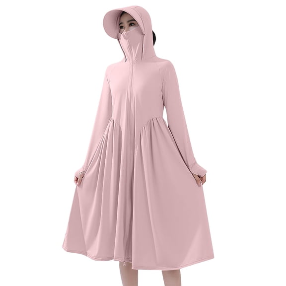 Edvintorg Womens Jackets Sun Protection Casual Hooded Long Coat Long Sleeve Lightweight Zip Up Loose Outerwear Women's Clothing Pink Free Size