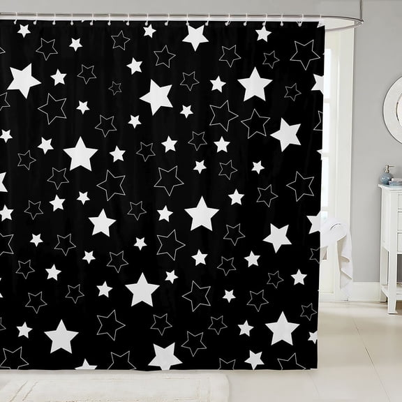 Manfei Lovely Stars Shower Curtain 72Wx72L,Cute Cartoon Themed Bathroom Curtain,Black White