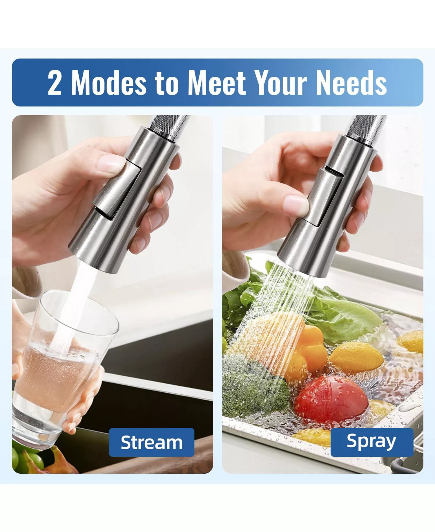 SUGIFT Kitchen Faucet with Pull Down Sprayer and Dual-Function High Arc Spout for 1 or 3 Hole Sinks, Silver