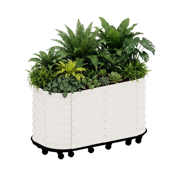 Self-Watering Wheeled Metal Garden Bed, Mobile Galvanized Steel Raised Planter Box with Water Reservoir, Rolling Planter for Herbs Vegetables Flowers, Indoor Outdoor