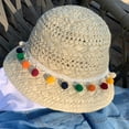 thumbnail image 4 of Circunferencia del sombrero de 50-54 cm, circunferencia de la cabeza pequeña, sombrero de paja, sombrero de protección solar para mujer, sombrero de playa, sombrero tejido de paja con bolas de colores, 4 of 5