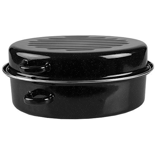 Home Basics EC37442 Steel Roaster Pan with Lid, 14", Black Walmart