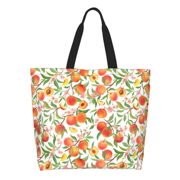 Balery Fruits Peach2 Bolsa Tote Estilo Estético con Cremalleras, Bolsa de Hombro, Bolsa de Compras Grande y Plegable