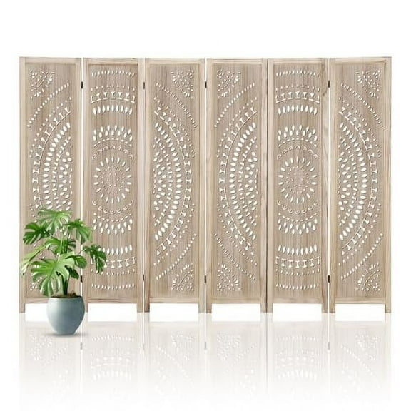 Huloretions 6 Panels Privacy Screen,Folding Room Divider,5.6FT Portable Privacy Screens Wood Carved Wall Separator Divider Room,Dividers for Room Separation,Freestanding Partition for Home Office