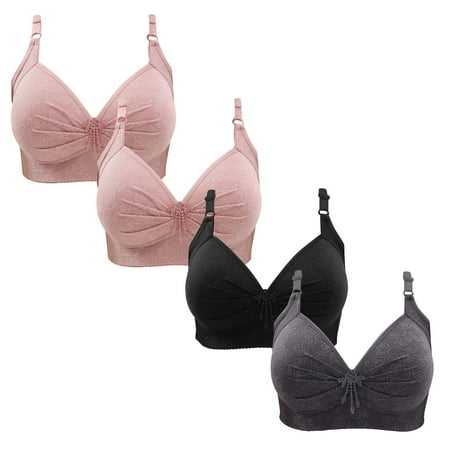 Gnurob Women Push Up Bralette 4 Pack Wireless Padded Bra with Straps Seamless Lace Brassiere Plus Size Bralettes Soft Breathable Underwear Everyday Bras Clearance Saving B02-Pink Large