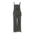 thumbnail image 4 of PXLKNZH Denim Overalls Women Casual Adjustable Straps Baggy Bib Jumpsuit Vintage Straight Wide Leg Jean Pants Y2k Streetwear Gray,S, 4 of 6