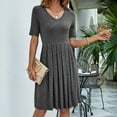 thumbnail image 4 of Bigersell Women's Club & Night Out Dresses Women's Dress V-Neck Short Sleeve Pocket Solid Pleated Everyday Dress Plus Size Dresses for Wedding Guest Women A-Line Dresses, Style 3726, Gray L, 4 of 8