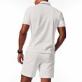 thumbnail image 4 of Men's Casual 2-Piece Set, Solid Color Polo Short Sleeve Shirt and Shorts, Relaxed Summer Outfit For Vacation Beach and Leisure,White,L, 4 of 8