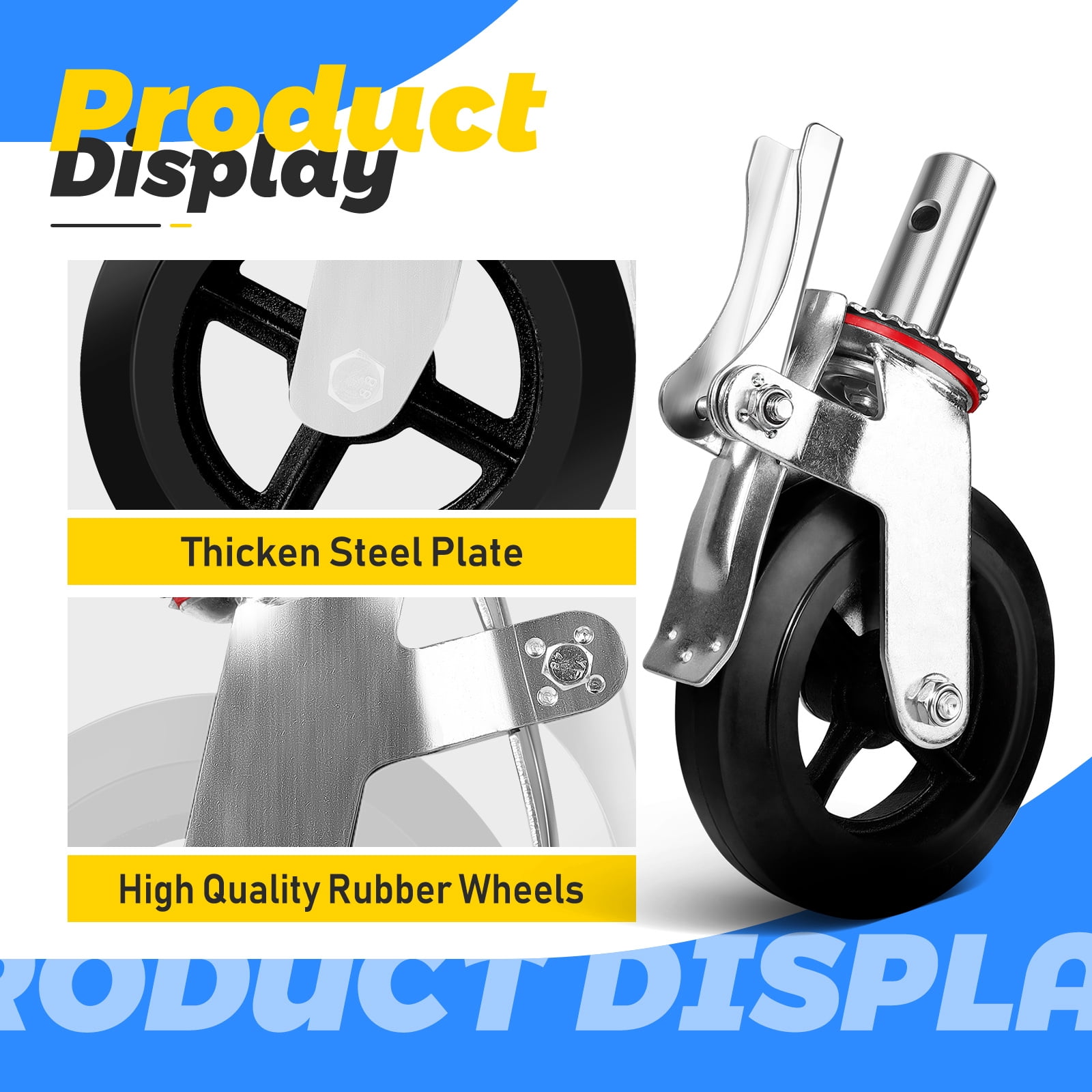 8 Inch Scaffolding Wheels, 4 Pack Heavy Duty Rubber Casters with Dual Locking Brakes, 4400 LBS Capacity, 360° Swivel Caster Wheels with Steel Plate for Scaffolding, Tool Carts, Workbenches