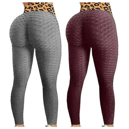 

2 Piece Honeycomb Textured Leggings for Women Lift Booty Scrunch Tights High Waist Leopard Print Workout Yoga Joggers