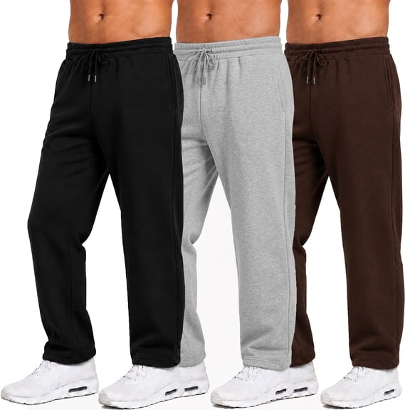 Men’s 3-Pack Heavyweight Fleece Sweatpants – Open Bottom Joggers for Gym & Casual Wear (S-3XL)