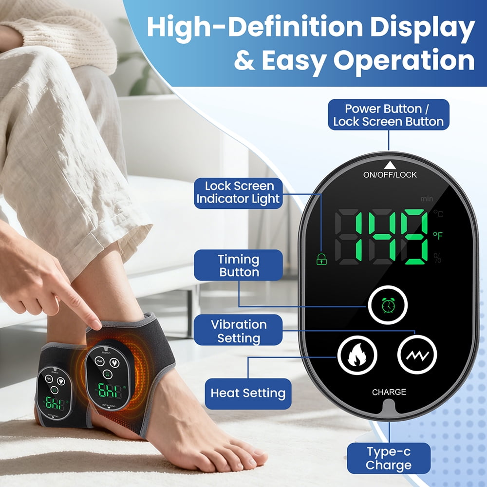 Ankle Heated Wrap Brace, Ankle Heating Pad, Heated Feet Wrap with 4 Heat Levels, 3 Vibration & Timing Modes, 3000mAh Battery, Cordless Ankle Massager with Heat for Ankle Tension, Black 2pcs