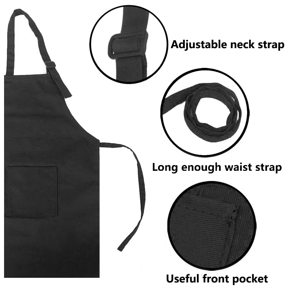 Toptie 6 Pack Kids Aprons with Pocket & Adjustable Strap, Child Chef Bib Apron for Kitchen Cooking Baking Painting-Black Dot-S