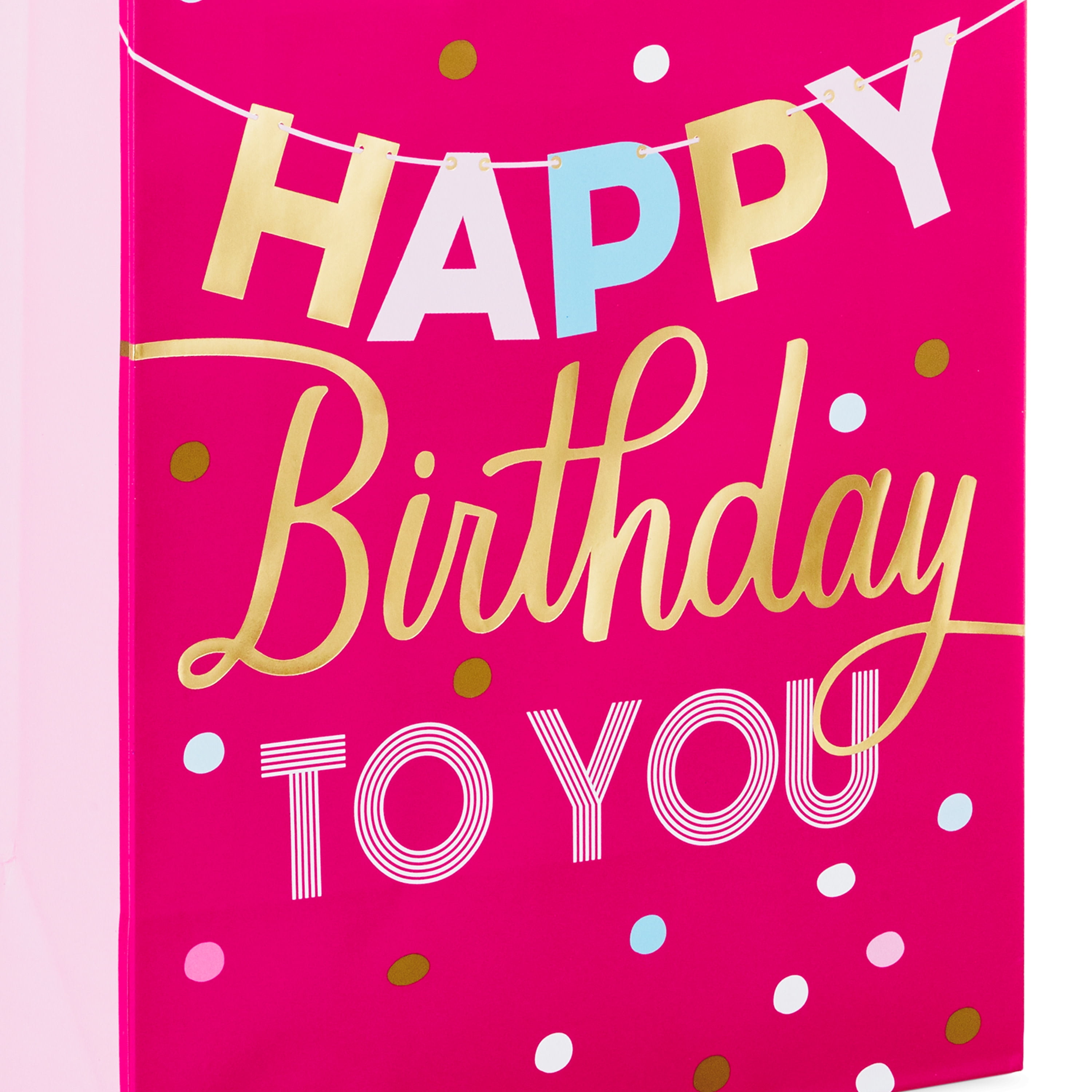 Hallmark Large Birthday Gift Bag (Pink and Gold Banner), 1 count