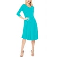 thumbnail image 2 of Women's Plus Size Round Neck 3/4 Sleeves Solid A-Line Midi Dress, 2 of 4