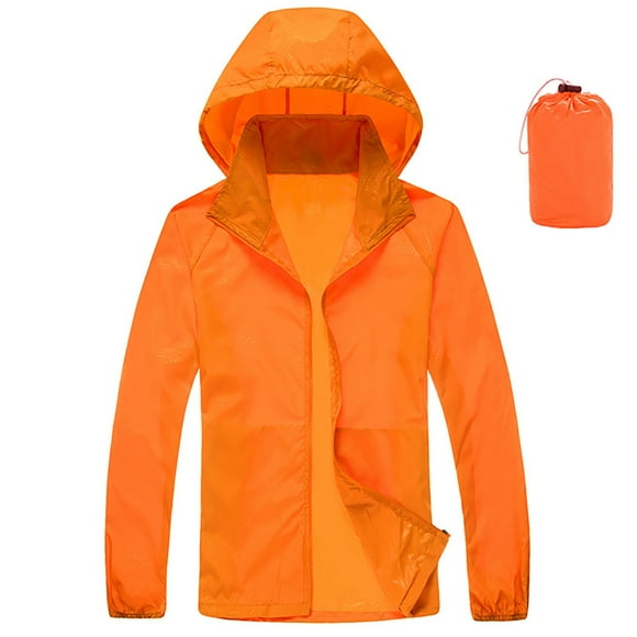 Jienlioq Plus Size Coats Clearance Rain Jacket Womens with Hood Windbreaker Jackets Sun Hoodie Ultra Light Raincoats with Storage Bag