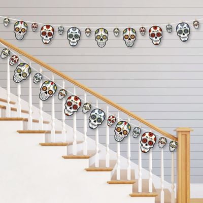 Day Of The Dead Garland Halloween Sugar Skull Banner Halloween Garland Halloween Party Halloween Day Of The Dead Theme Halloween Decorations