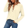 thumbnail image 4 of Women's Long Sleeve Shirts 2026 Spring Fashion Dressy Casual Tops Trendy Henley Blouses Cute Work Outfits Clothes, Beige, S, 4 of 5