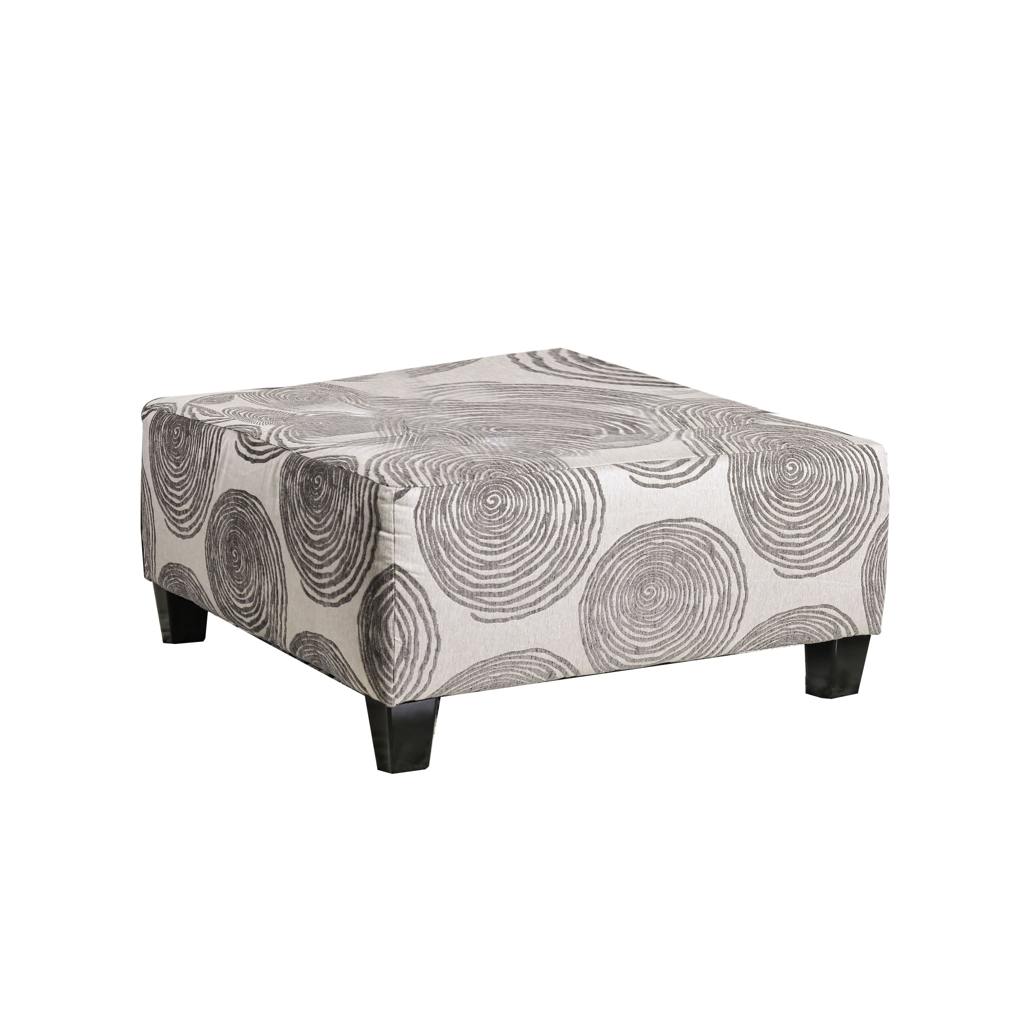 Transitional Square Ottoman with Tapered Legs and Circle Pattern, Gray