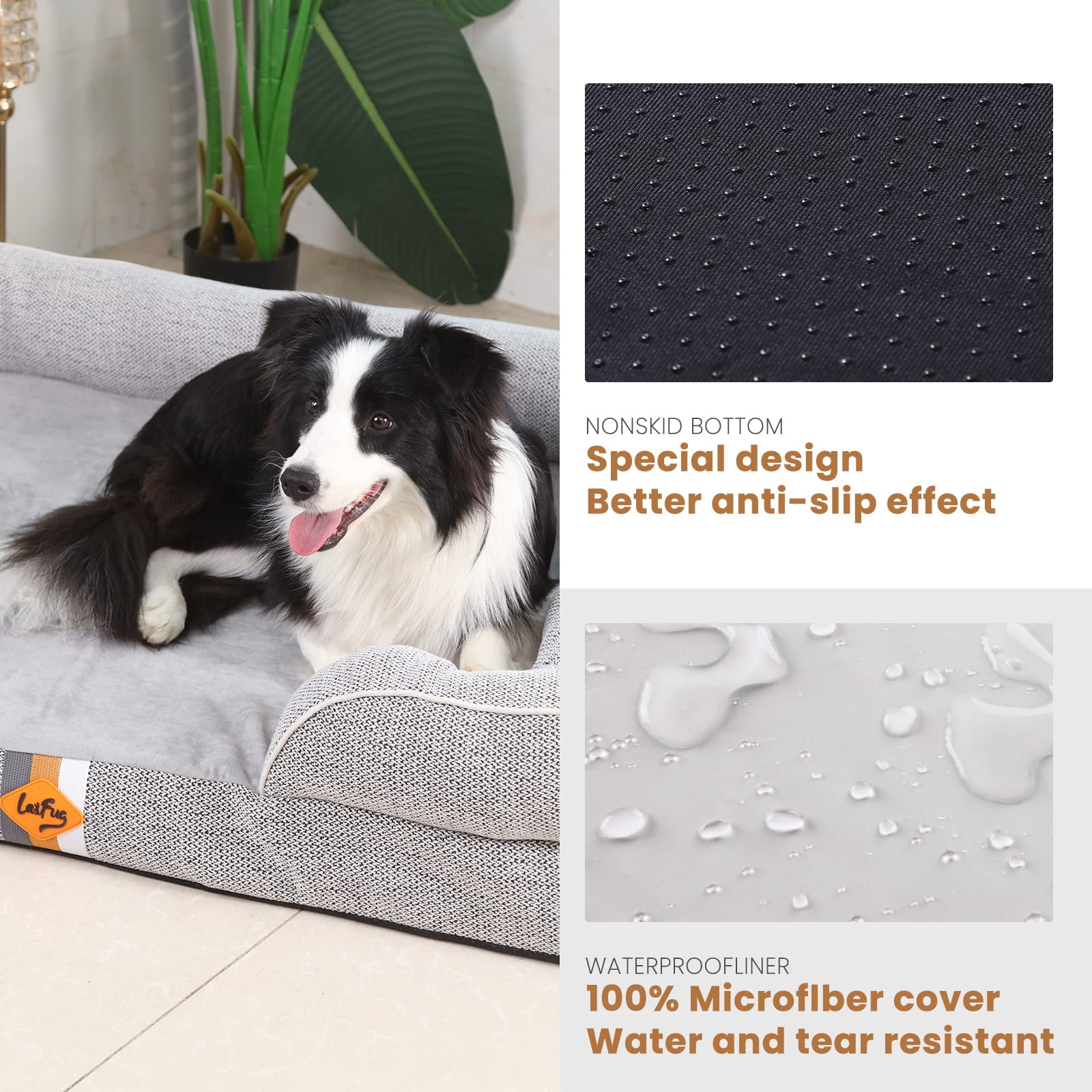 Laifug Orthopedic Premium Memory Foam Dog Bed, Dog Sofa with Washable and Removable Suede Cover, Waterproof Liner and Non-Slip Bottom