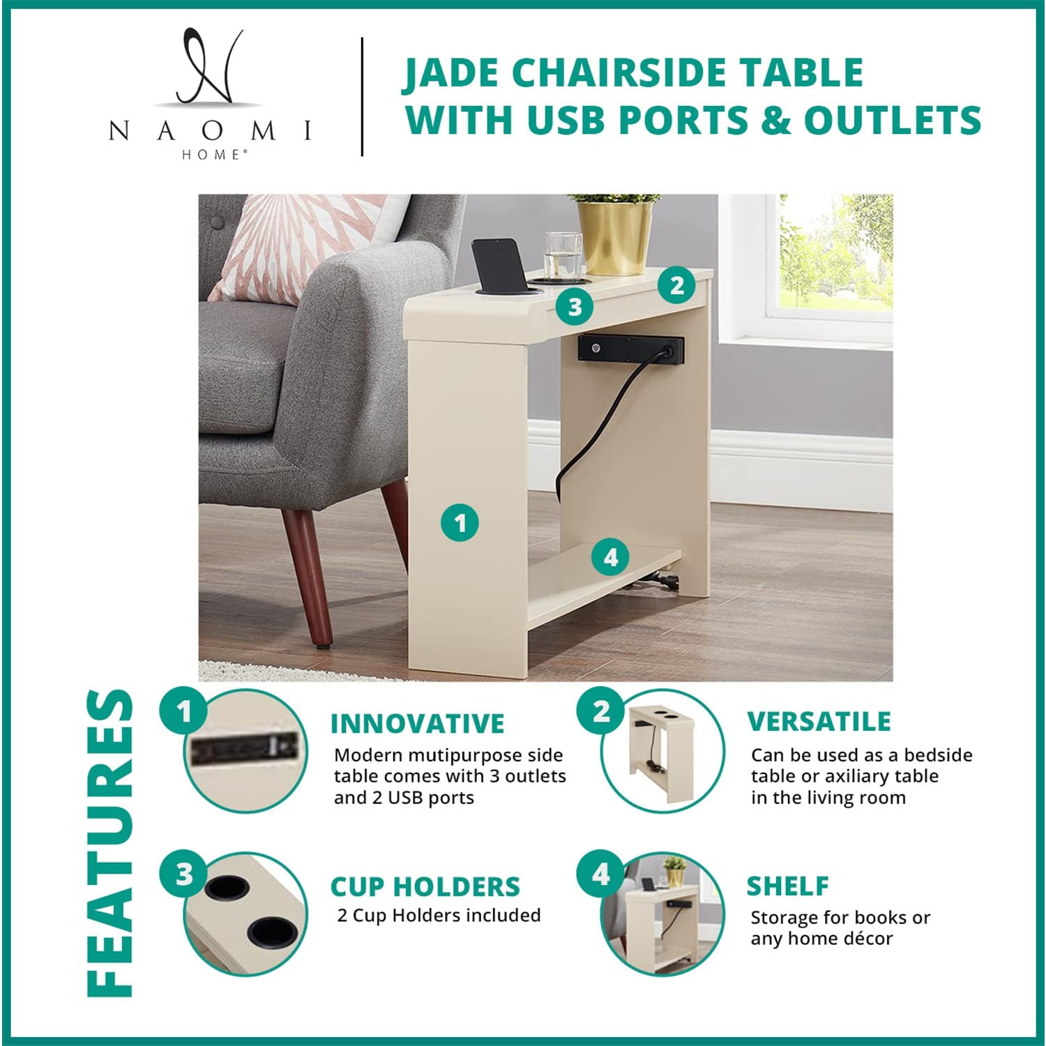 AMHANCIBLE End Table Living Room with Charging Station, Nightstand with  Drawer, Small Side Table with USB Ports and Outlets for Small Spaces B並行輸入 