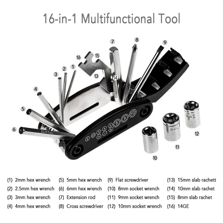 Bike Tool Saddle Bag Cycling Seat Pack 16 in Multi Function Tool