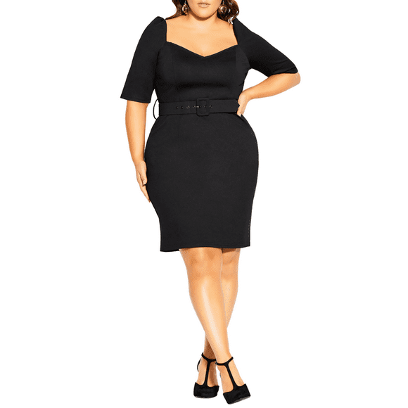 City Chic Black Illusive Sleeve Belted Sheath Dress Sweetheart SZ S 16( NO BELT)
