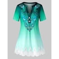 thumbnail image 1 of Tamaño más Ombre Paisley Imprimir Guipure de encaje de manga corta T Rosegal Camisetas tallas grandes, 1 of 5