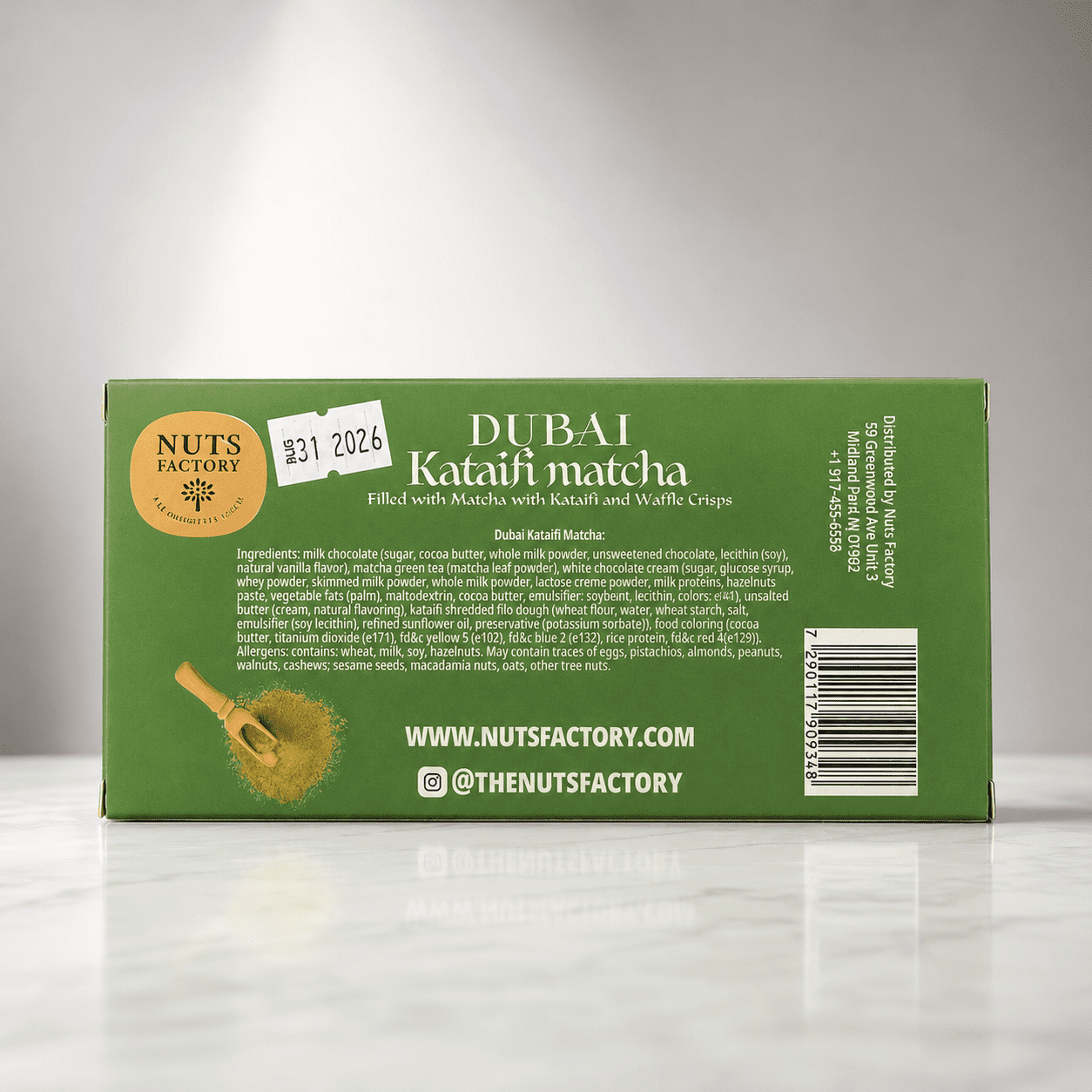 Nuts Factory Matcha Dubai Style White Chocolate Bars with Matcha Filling, Crispy Kataifi & Waffle Crunch, Pack of 2 Large Bars – #1 Ranked Dubai Chocolate Bars in the World by CNBC