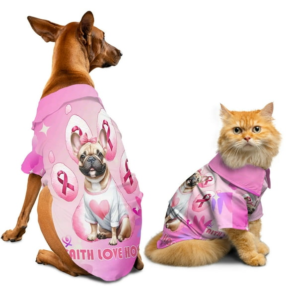 Faith Love Hope French Bulldog Breast Cancer Awareness Survivor Hawaiian Summer Shirt for Small Medium Large Dog Cat Dog Lover Gifts - 02017