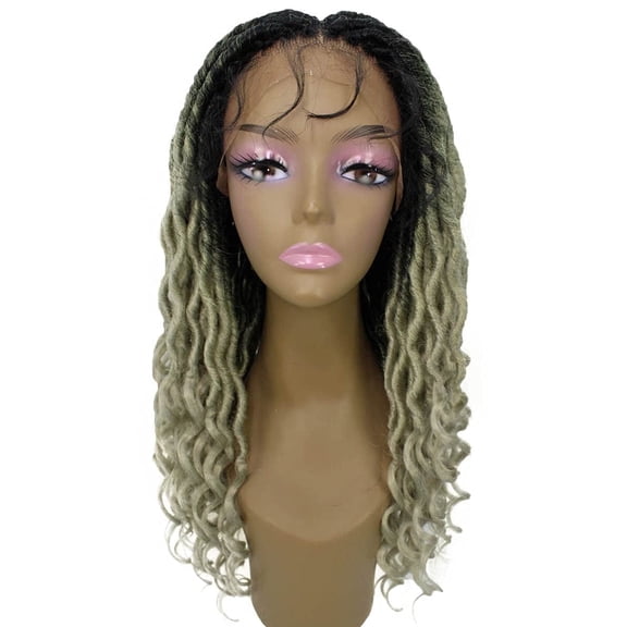 LUXLUXE Andrea 4x4 Curly Long 4X4 Hand Tied Lace Braid Wig, Beauty Heat Resistant Fiber,