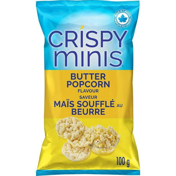 Quaker Crispy Minis Butter Popcorn flavour brown rice chips, 100g