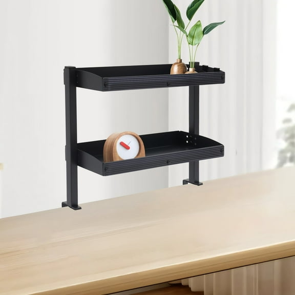 Desktop or Under-Desk Shelf Clamp-on 2-Tier Shelving W/ Adjustable Storage Tray