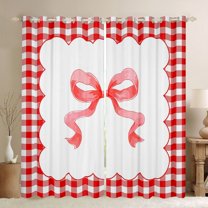 jejeloiu Ribbon Bowknot Print Curtains Pack of 2 (42x84 Each),Red White Checkered Curtains Blackout For Kids