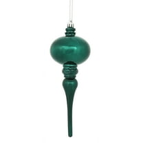 Vickerman 8" x 2.75" Sea Blue Shiny Finial Ornament, with drilled and wired caps. Comes 3 per Bag.