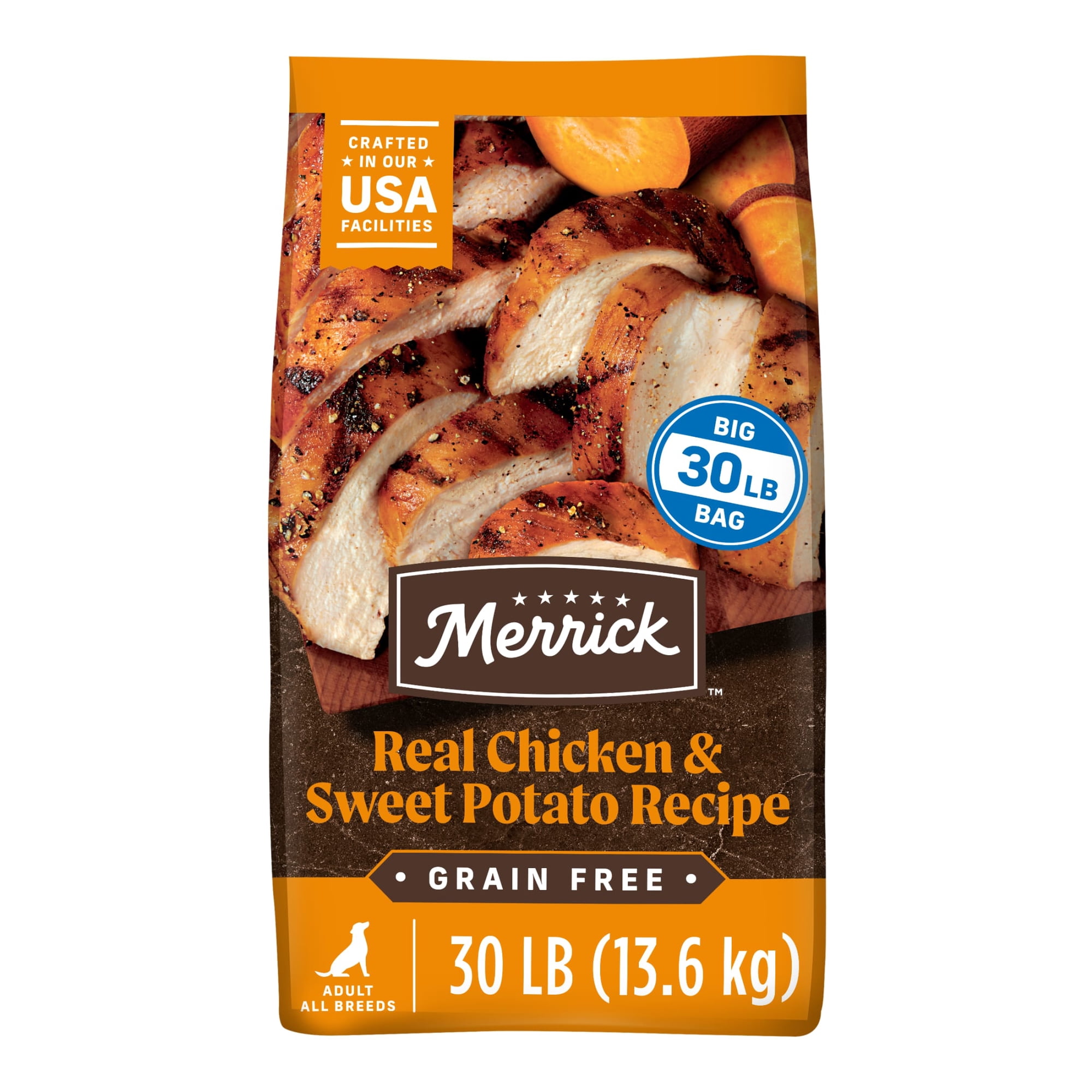 Merrick Premium Grain Free Dry Adult Dog Food, Wholesome And Natural Kibble With Real Chicken And Sweet Potato, 30.0 lb. Bag