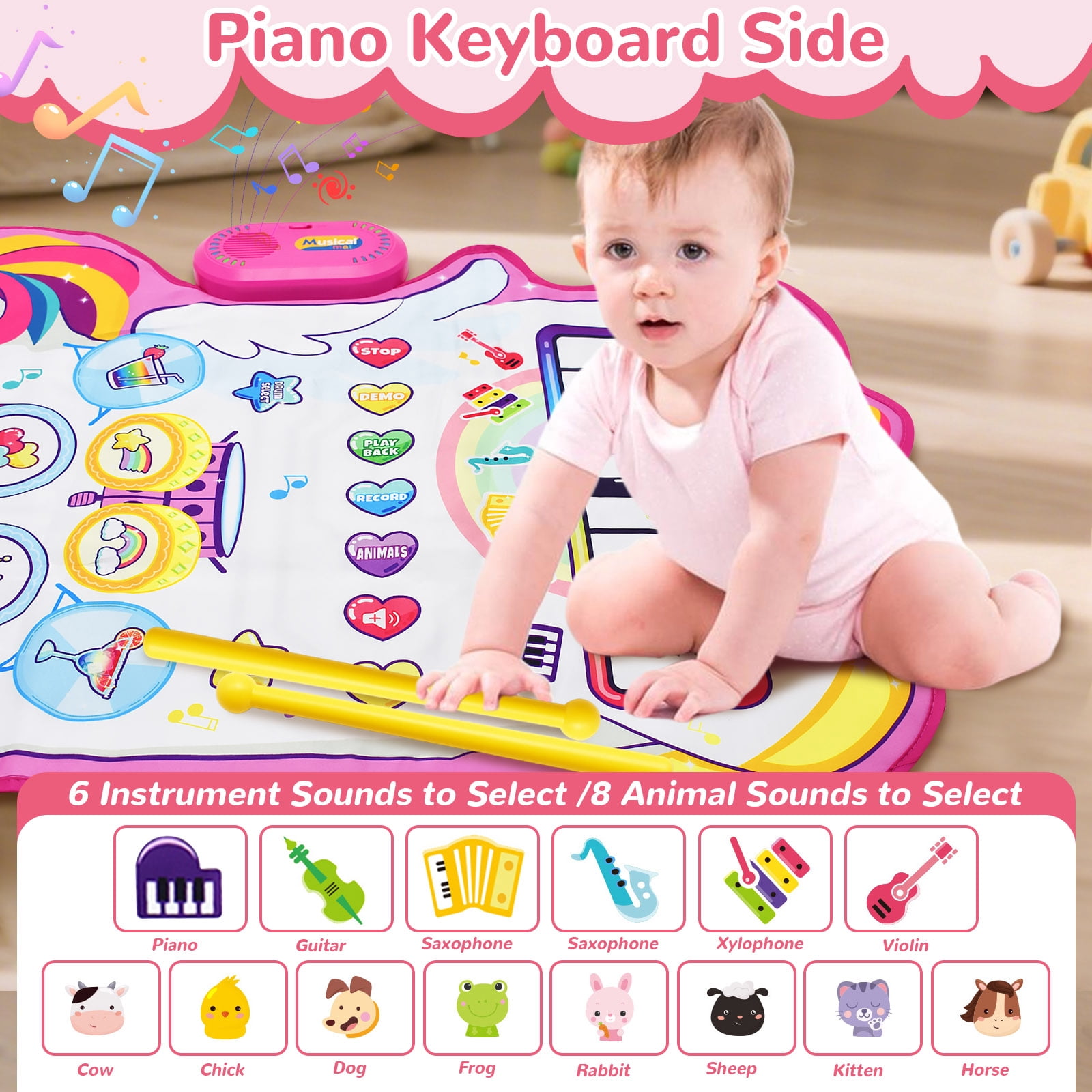 Yiomxhi 3-in-1 Unicorn Musical Mat, Piano Drum Play Mat Unicorn Gifts for 1 2 3 Year Old Girls, Sensory Early Educational Musical Learning Toys for Baby Boys, Birthday Gift for Toddlers 1-5 Years Old