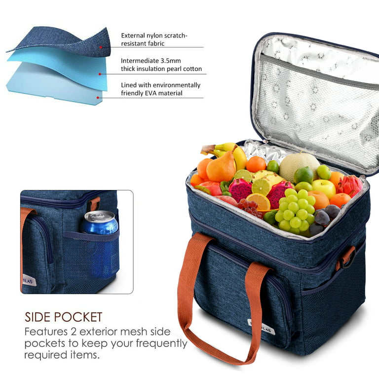 Reusable & Insulated Lunch Bag With Handle and Side Mesh Bottle