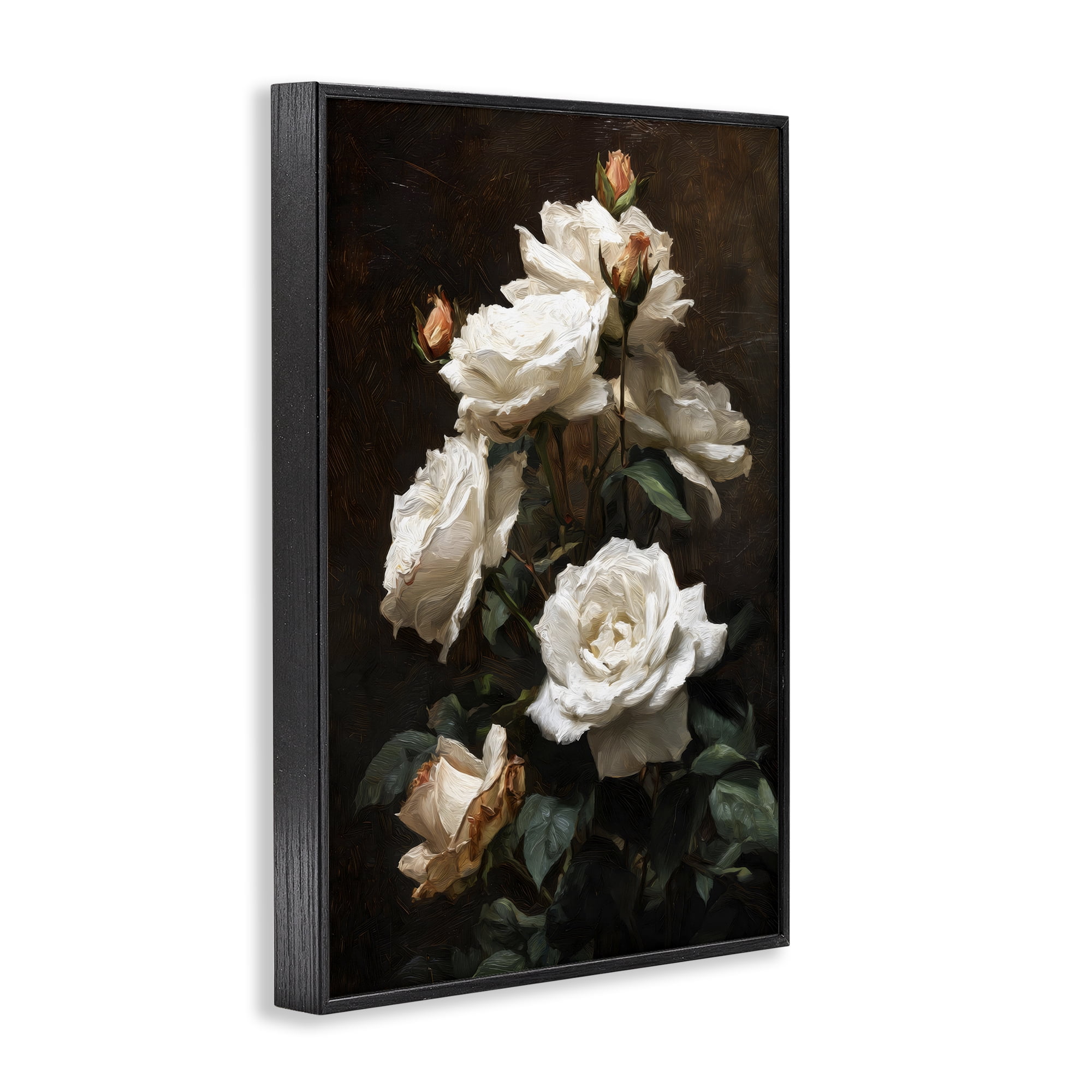 Stupell Industries Tower of White Roses Black Framed Giclee Art, design by Petal Prints Design