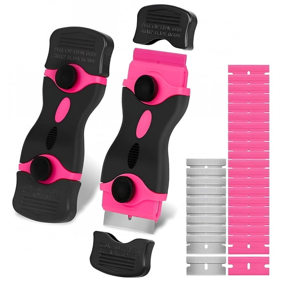 ACDANC 2PACK Razor Blade Scraper,2-in-1 Scraper Tool with 20Pcs Plastic Blades & 10Pcs Metal Blades,Multi-Purpose Cleaning Razor Scraper for Glass,Decals,Stickers,Labels,Caulk,Adhesive