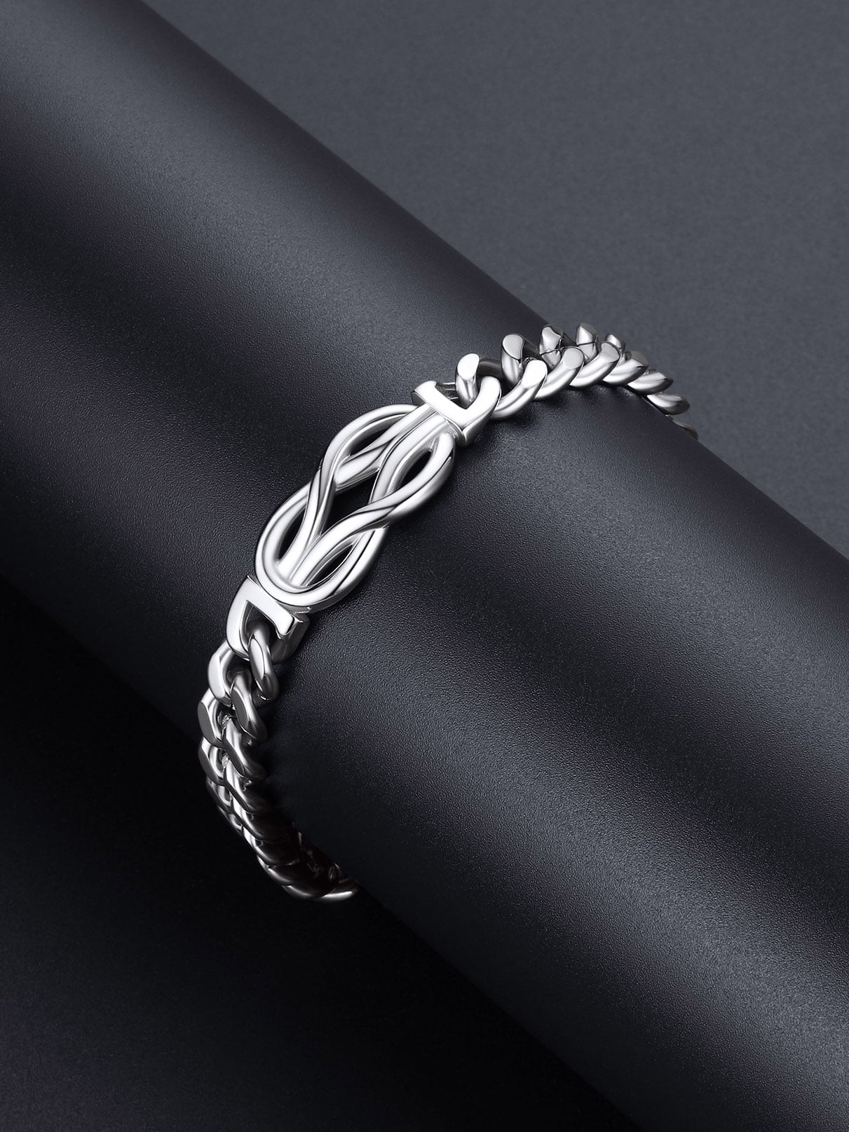 Bandmax 8.26'' Cuban Chain Bracelet for Men Women Stainless Steel Love Infinity Knot Bracelet Link Chain Gift with Specific Card for Grandson