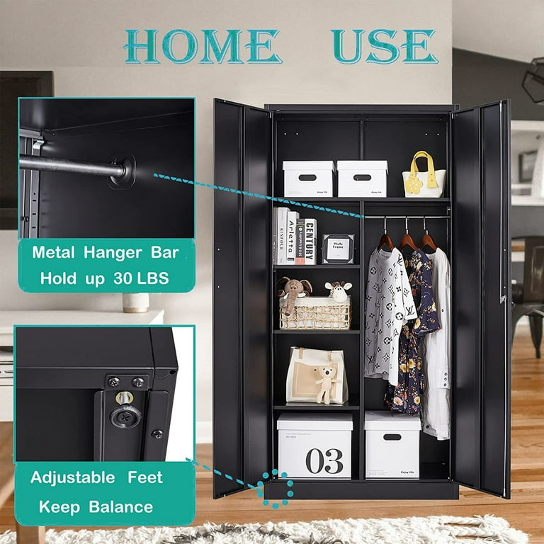 72” Tall Steel Wardrobe Storage Closet Cabinet Clothes Organizer for Bedroom