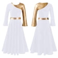thumbnail image 4 of renvena Girl's Metallic Gold Color Block Praise Dancewear Lyrical Christian Worship Dance Tunic Dress, 4 of 7