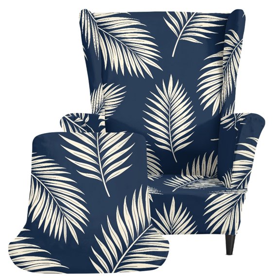 HELLHERO Spandex 2 Piece Armchair Slipcover for Indoor, Elastic Bottom Stretch Wingback Chair Slipcover, Palm Leaf Print