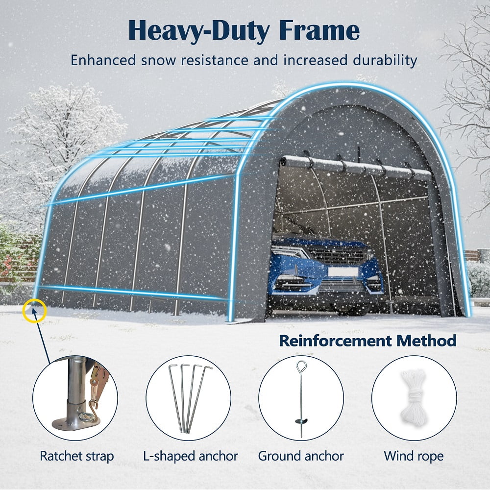 12x20 FT Carport Canopy,Heavy-Duty Commercial-Grade Steel Frame Portable Garage, Wind and Snow Resistant, Waterproof Outdoor Storage Shed