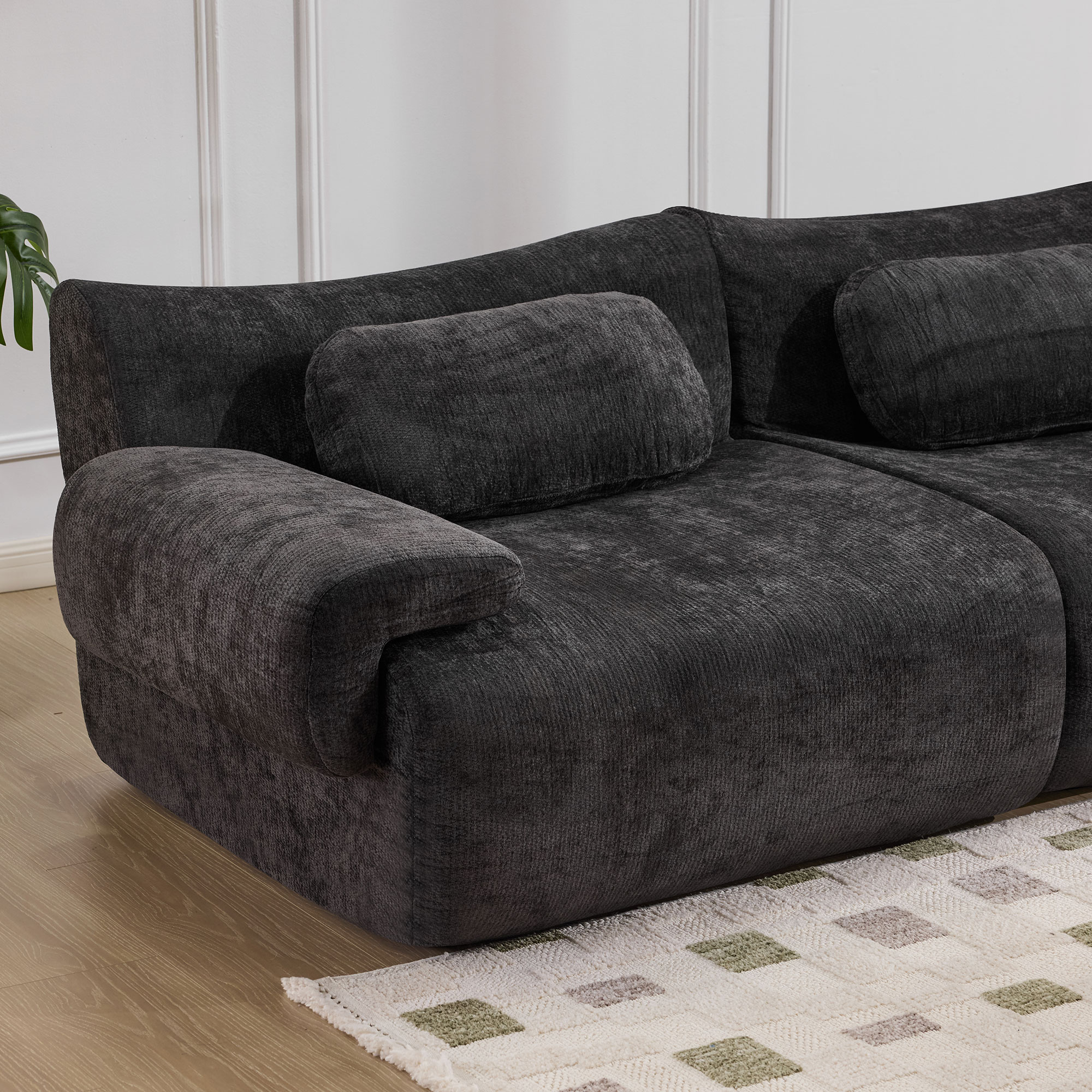 Gewnee 107.9"Modular Sectional Sofa,Upholstered Cloud Couch with Deep Seat & Ottoman,L-Shaped Chenille Sofa for Living Room.Black