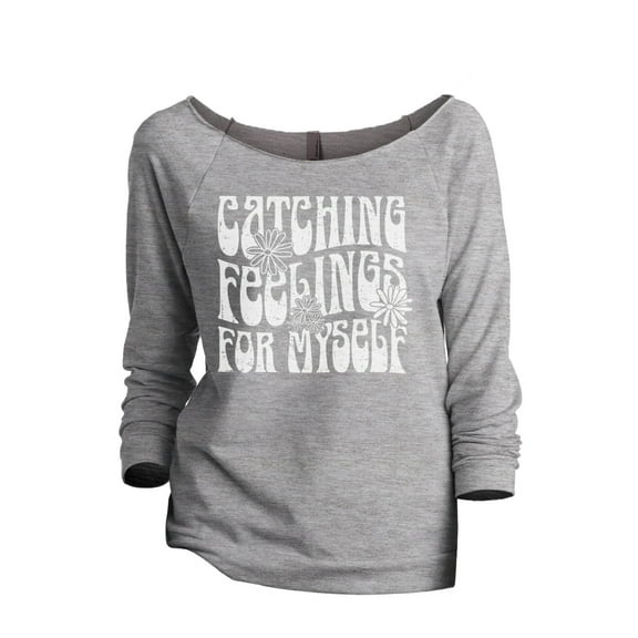 Catching Feelings For Myself Women's Fashion Slouchy 3/4 Sleeves Raglan Lightweight Sweatshirt Sport Grey 2X-Large