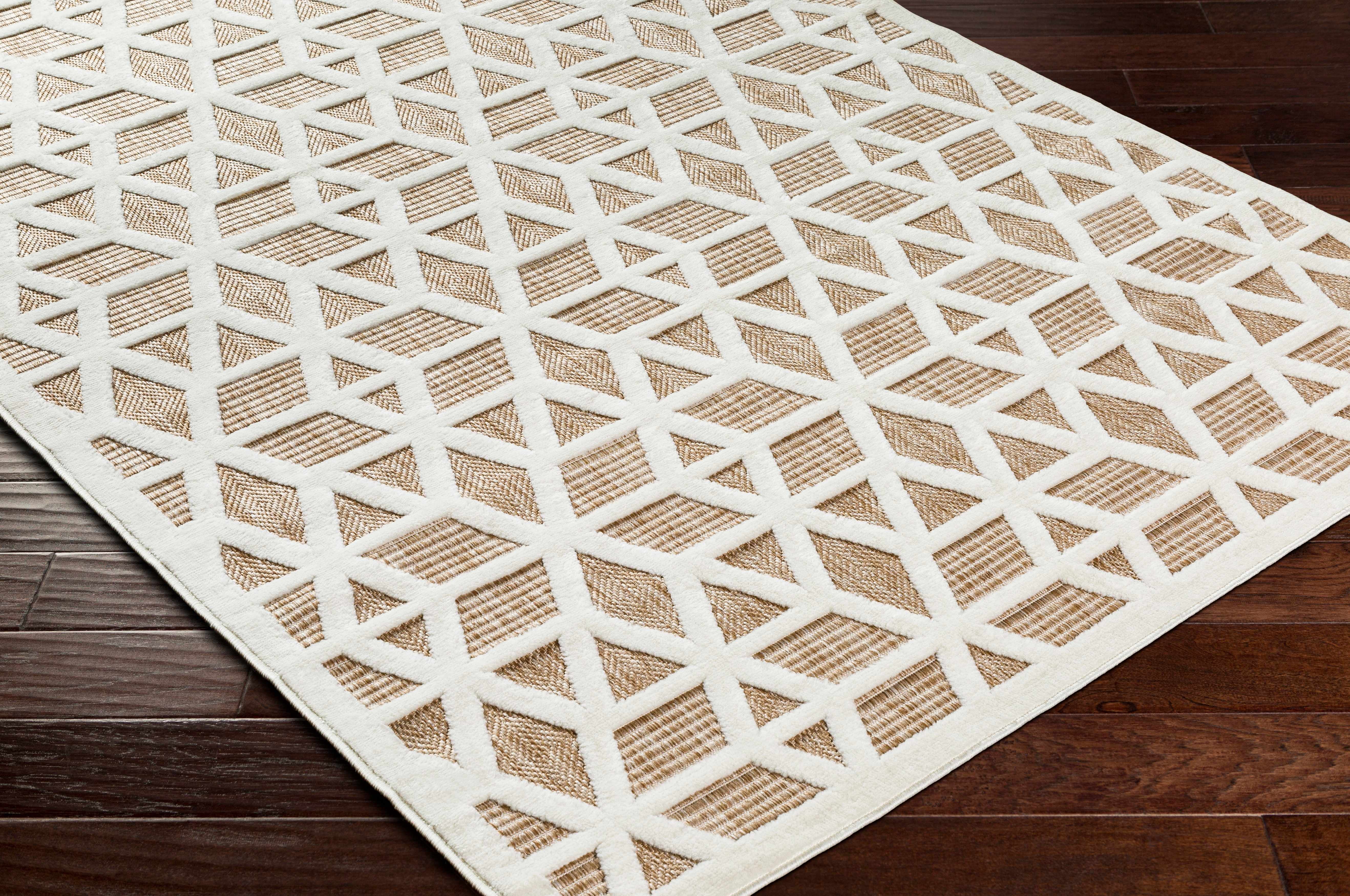 Hauteloom Nuri Outdoor Area Rug - Outside Porch Patio Rug Carpet - Waterproof Rug - Moroccan Farmhouse High Low - Brown, Cream, Beige - 6'7" x 9'