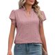 thumbnail image 1 of Blusa de manga corta con cuello en V y volantes para mujer, blusa holgada de Color puro con ojales, blusa de moda de verano, piel rosa L, 1 of 6